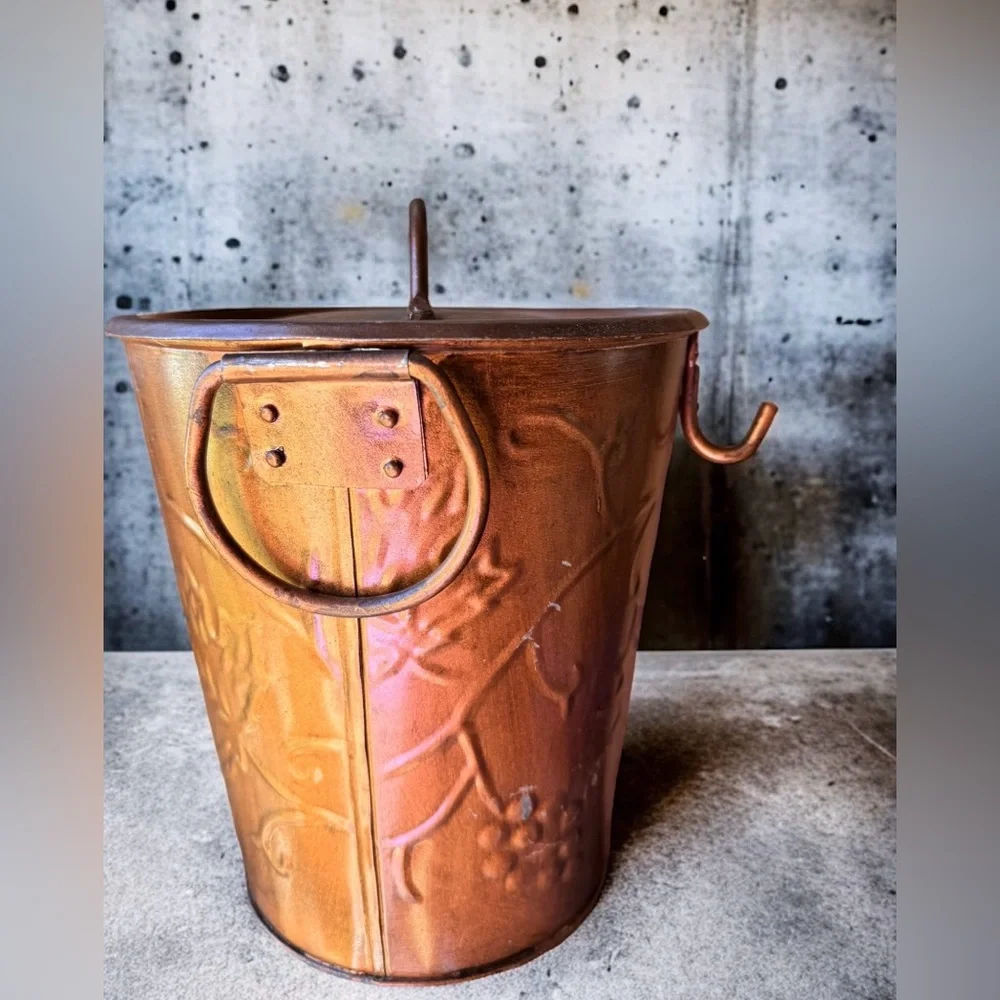 Vintage Copper Ice Bucket With Handles No Scoop
